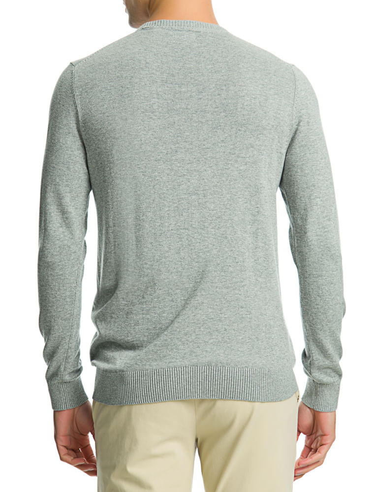 Suéter Tricot Jcquard Regular Masculino Cinza Izod