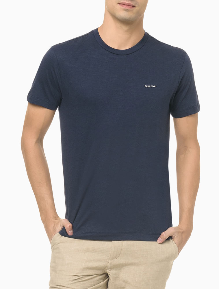 Camiseta Masculina Slim Minimalista Flamê Azul Marinho Calvin Klein