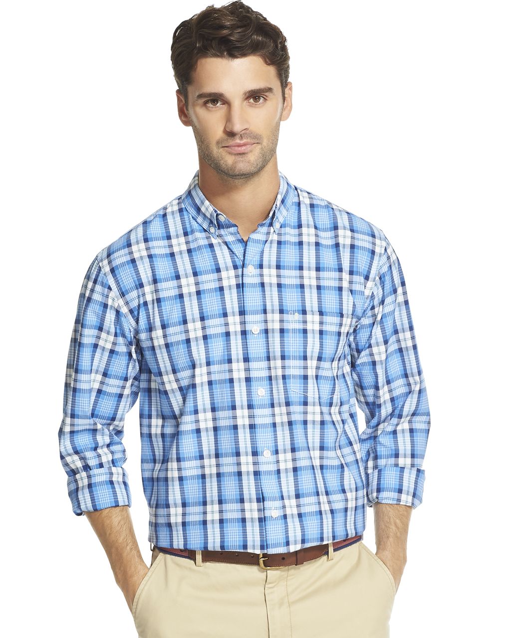 Camisa Xadrez Manga Longa Regular Masculina Azul Izod