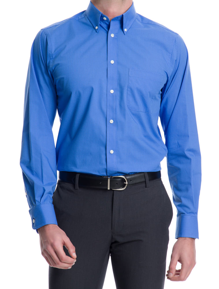 Camisa Xadrez Manga Longa Regular Masculina Azul Izod