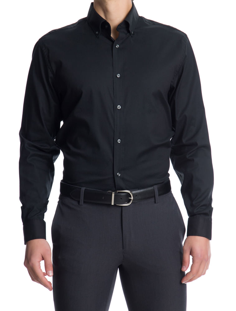 Camisa Básica Manga Longa Slim Masculina Preta Izod