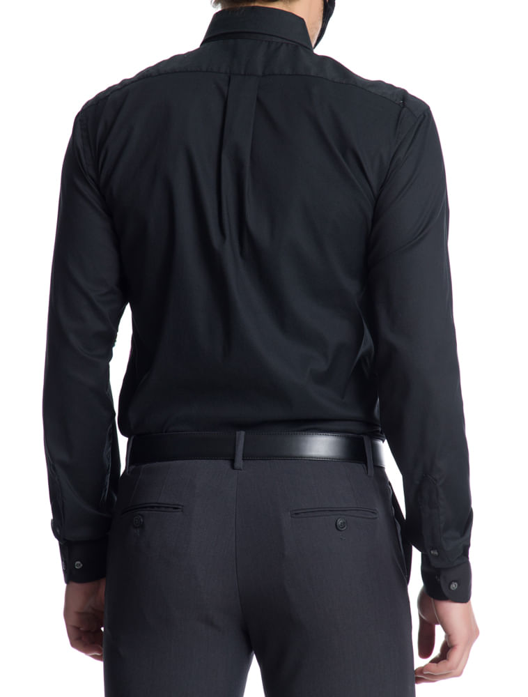 Camisa Básica Manga Longa Slim Masculina Preta Izod