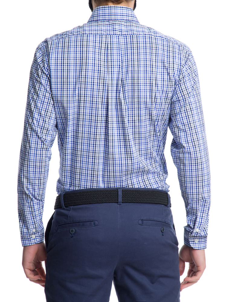 Camisa Xadrez Manga Longa Regular Masculina Azul Izod