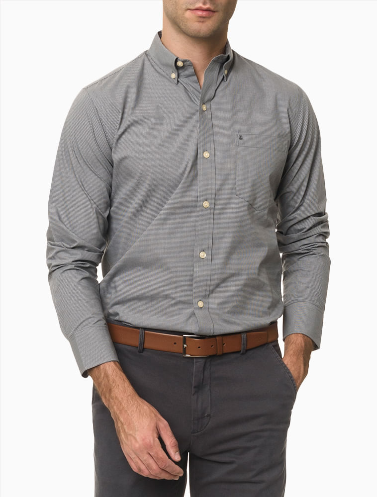 Camisa Xadrez Manga Longa Regular Masculina Azul Marinho Izod