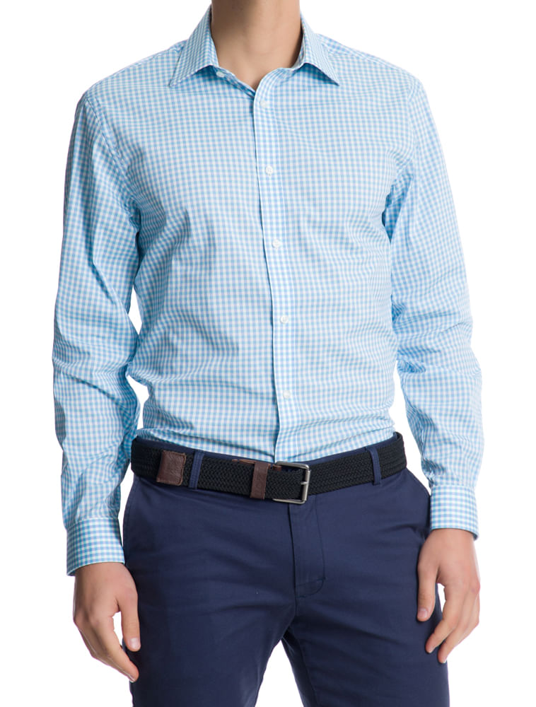 Camisa Xadrez Manga Longa Regular Masculino Azul Izod