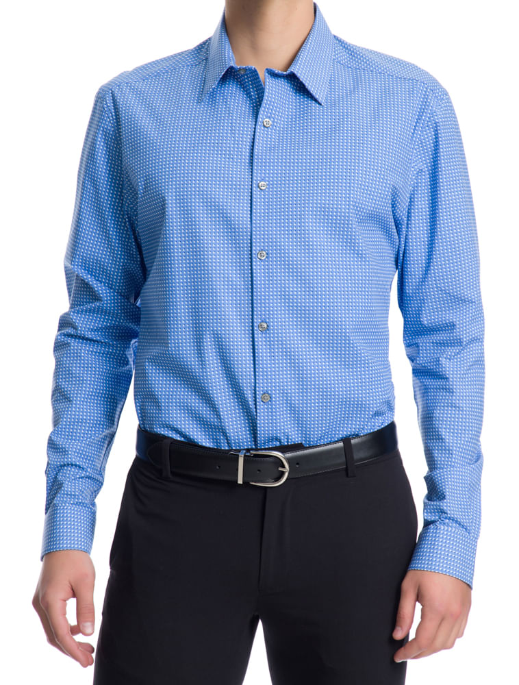 Camisa Traveller Micro Padrão Manga Longa Regular Masculino Azul  Van Heusen -  Van Heusen