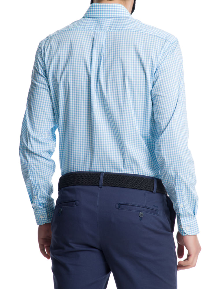 Camisa Xadrez Manga Longa Regular Masculino Azul Izod