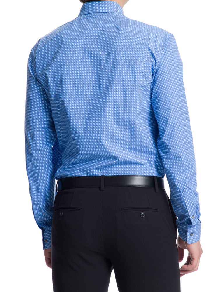 Camisa Traveller Micro Padrão Manga Longa Regular Masculino Azul  Van Heusen -  Van Heusen