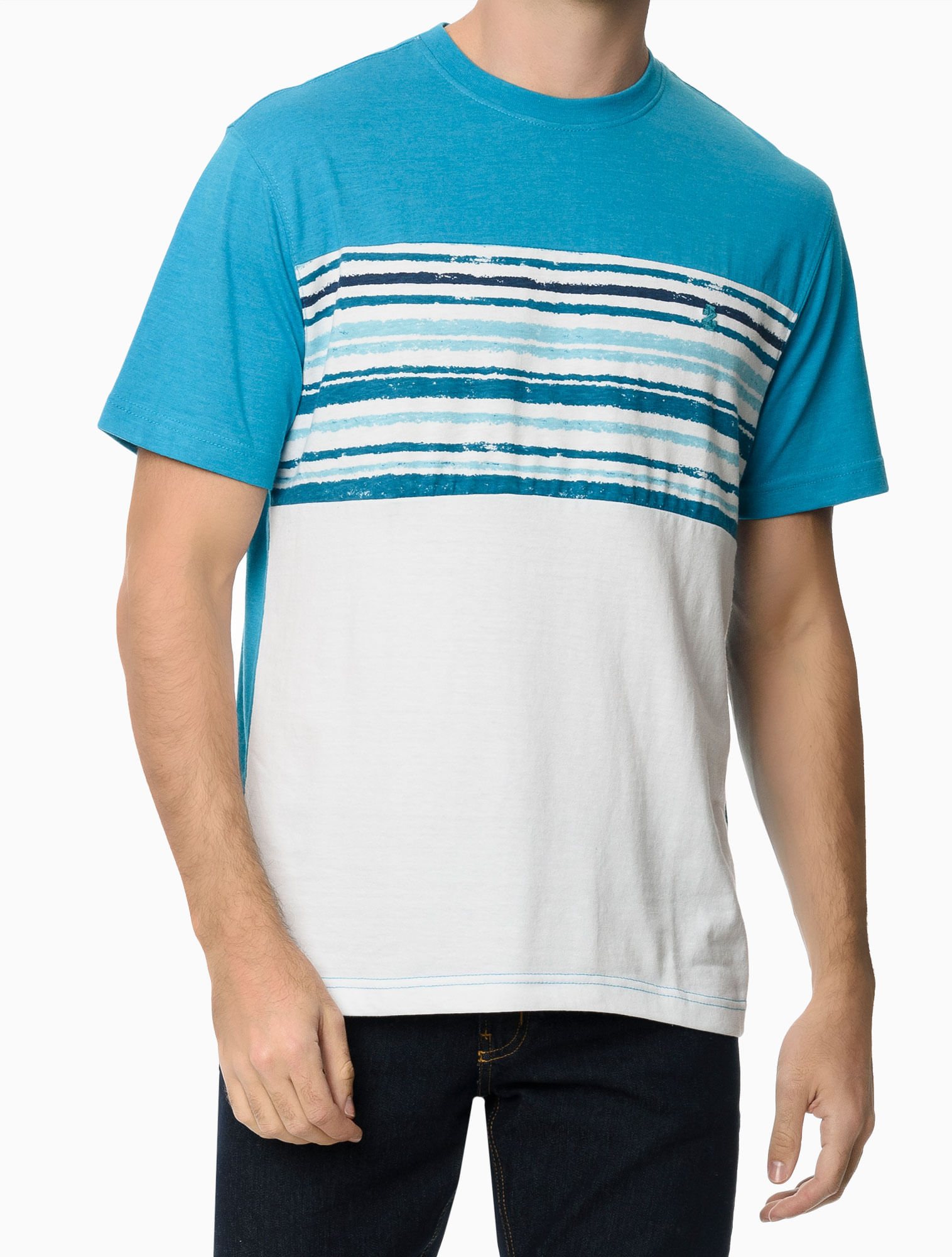 Camiseta Manga Curta Faixa Listra Regular Masculino Azul Claro Izod