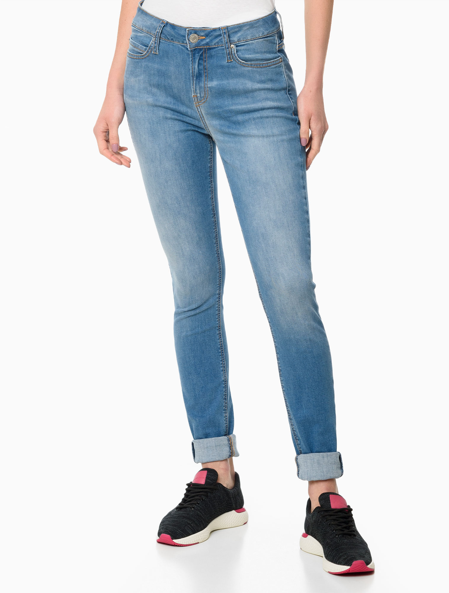 Calça Jeans Feminina Amaciada Super Skinny Cintura Média Azul Clara Calvin Klein Jeans