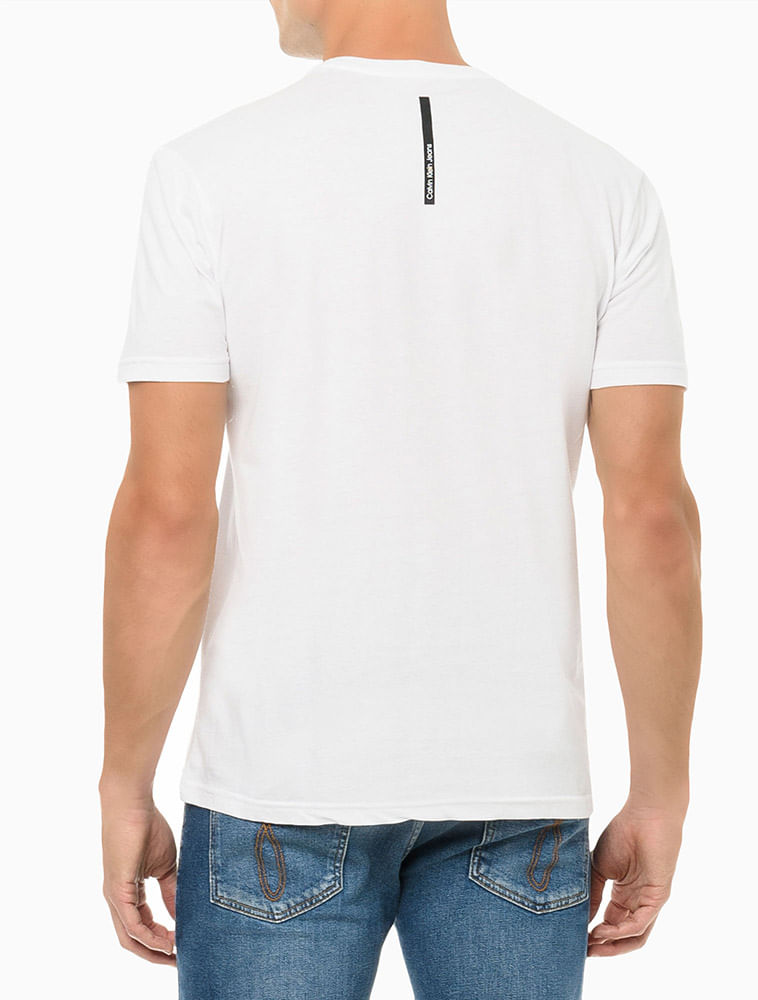 Camiseta Masculina Slim Básica Estampada Logo Faixa Cidades Branca Calvin Klein Jeans