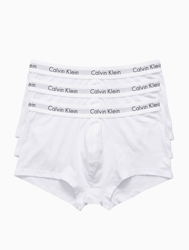 Kit 3 Underwear Trunk Classic Cintura Baixa com Elastano Cueca Calvin Klein - Branco