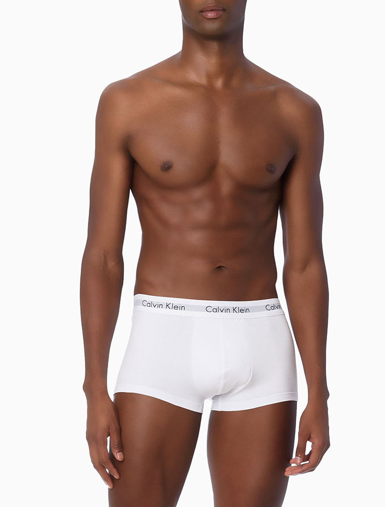 Kit 3 Underwear Trunk Classic Cintura Baixa com Elastano Cueca Calvin Klein - Branco