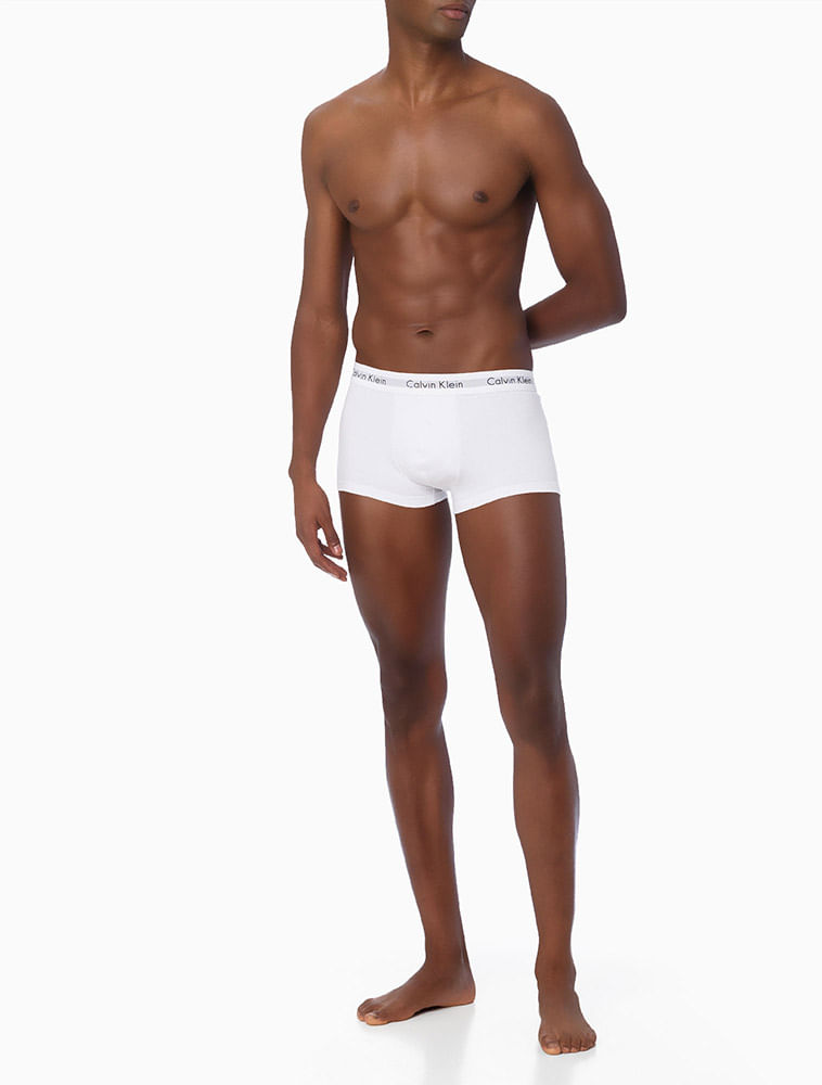 Kit 3 Underwear Trunk Classic Cintura Baixa com Elastano Cueca Calvin Klein - Branco