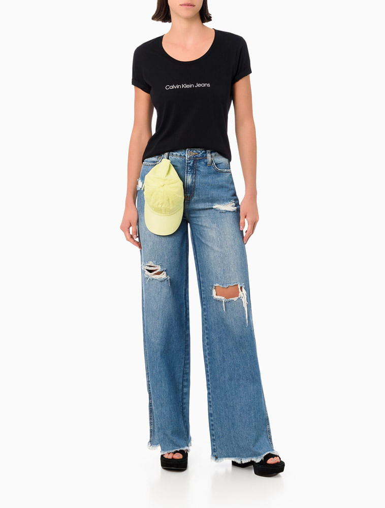 Blusa Feminina Slim Logo Centralizado Calvin Klein Jeans - Preto