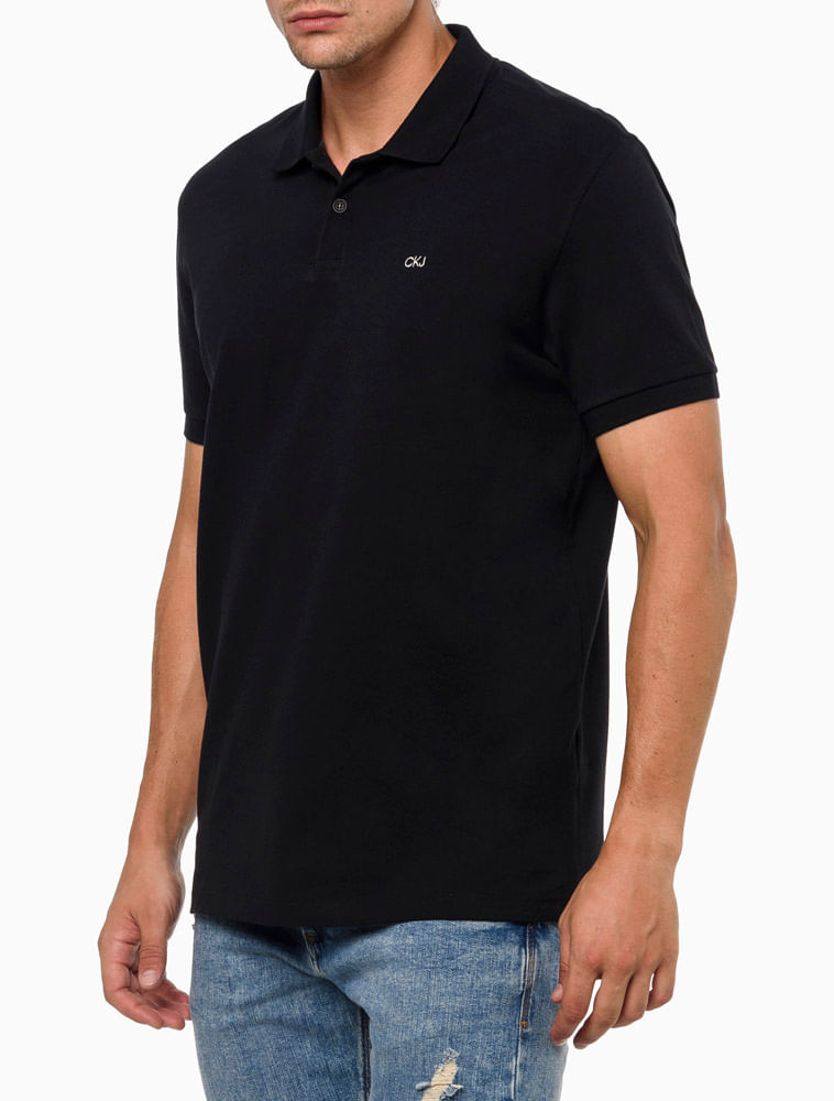 Polo Masculina Logo Bordado Calvin Klein Jeans - Preto