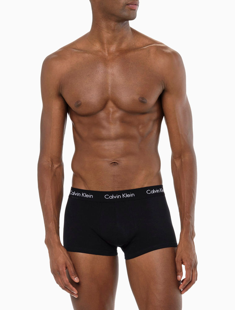 Kit 3 Underwear Low Rise Trunk Classic Cintura Baixa Com Elastano Cueca Calvin Klein - Preto