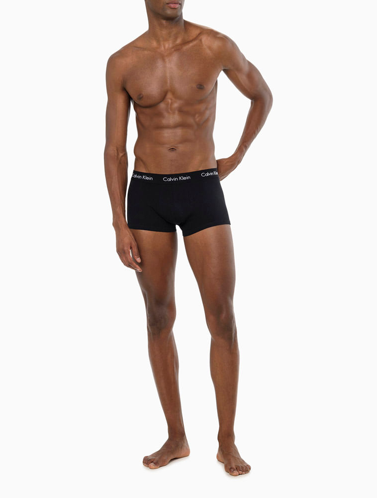 Kit 3 Underwear Low Rise Trunk Classic Cintura Baixa Com Elastano Cueca Calvin Klein - Preto