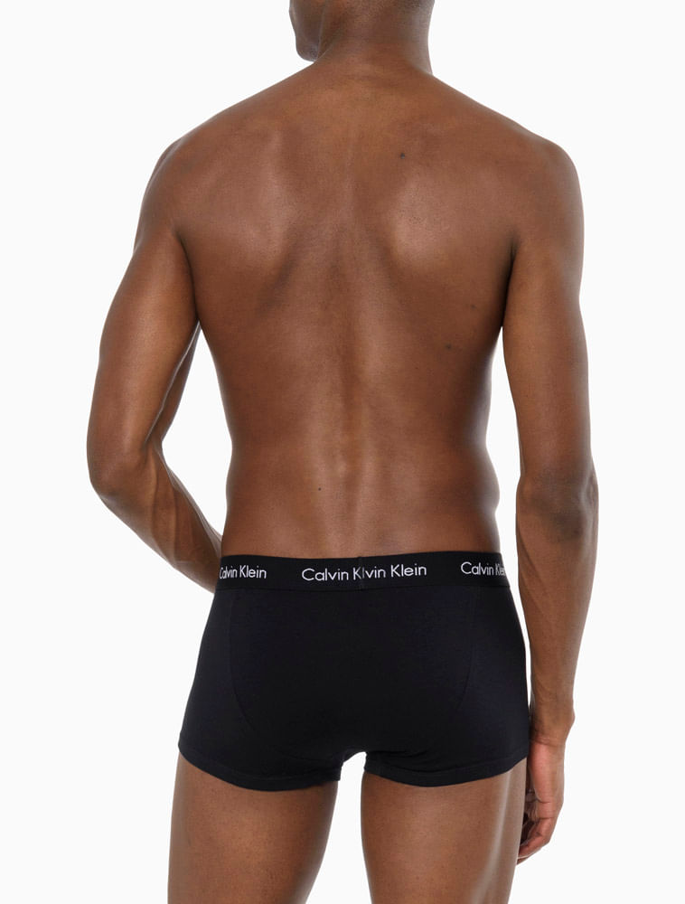 Kit 3 Underwear Low Rise Trunk Classic Cintura Baixa Com Elastano Cueca Calvin Klein - Preto