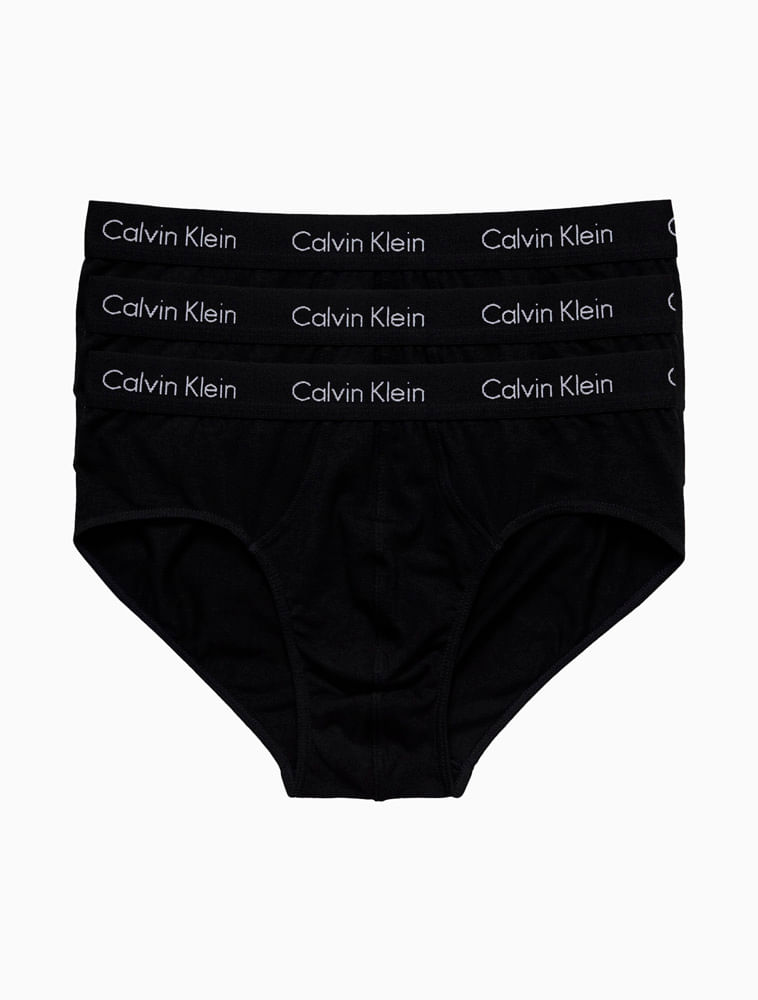 Kit 3 Underwear Brief Clássica Algodão Com Elastano Cintura Baixa Cueca Calvin Klein - Preto