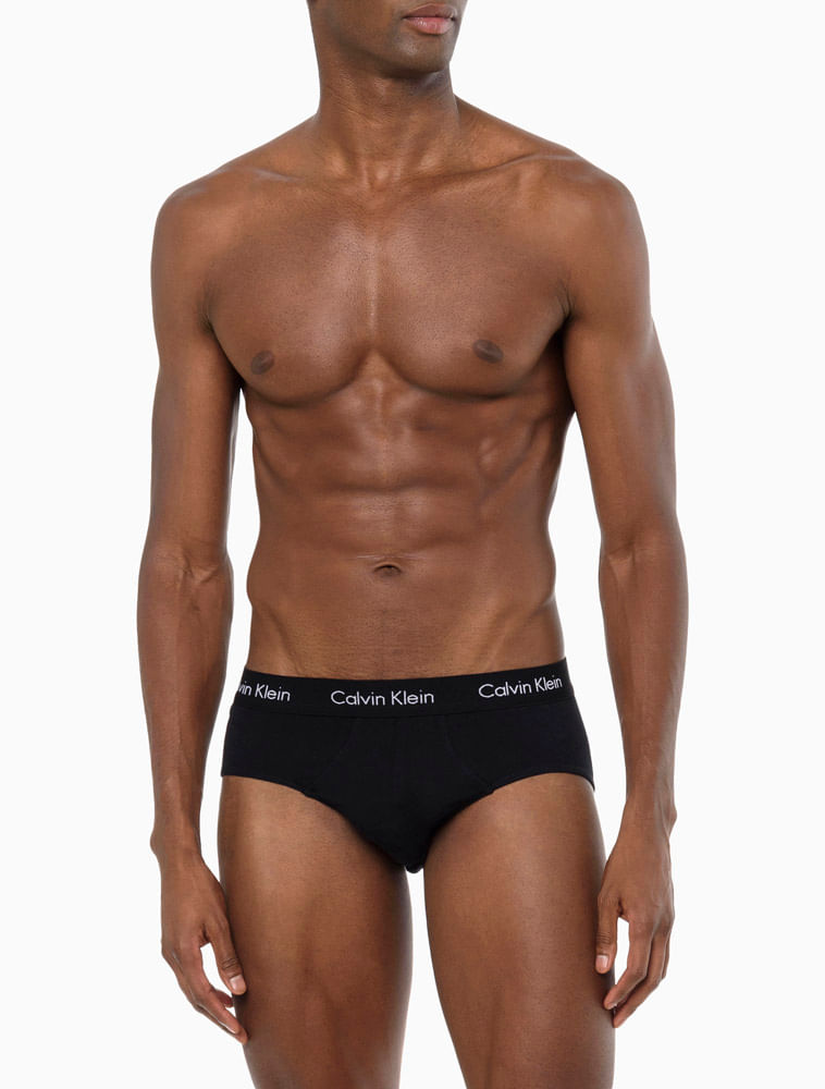 Kit 3 Underwear Brief Clássica Algodão Com Elastano Cintura Baixa Cueca Calvin Klein - Preto