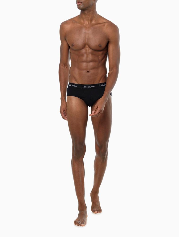 Kit 3 Underwear Brief Clássica Algodão Com Elastano Cintura Baixa Cueca Calvin Klein - Preto