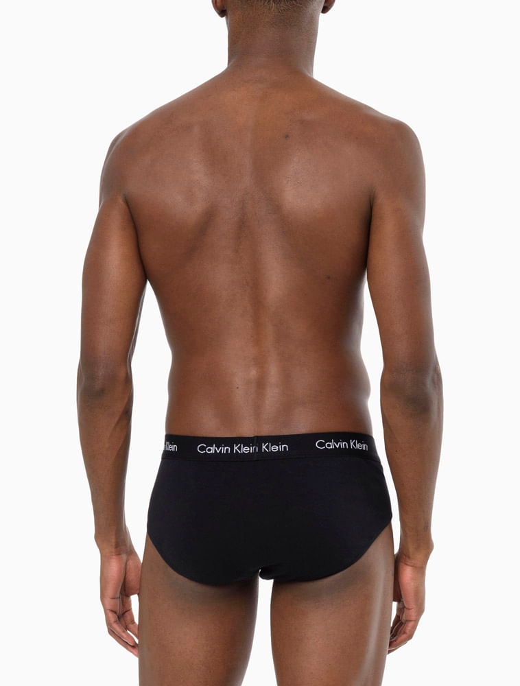 Kit 3 Underwear Brief Clássica Algodão Com Elastano Cintura Baixa Cueca Calvin Klein - Preto