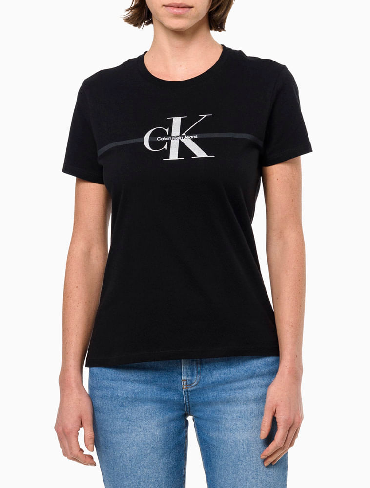 Blusa Feminina Slim Estampa Faixa Ck Reissue Calvin Klein Jeans - Preto