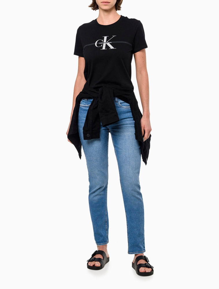 Blusa Feminina Slim Estampa Faixa Ck Reissue Calvin Klein Jeans - Preto