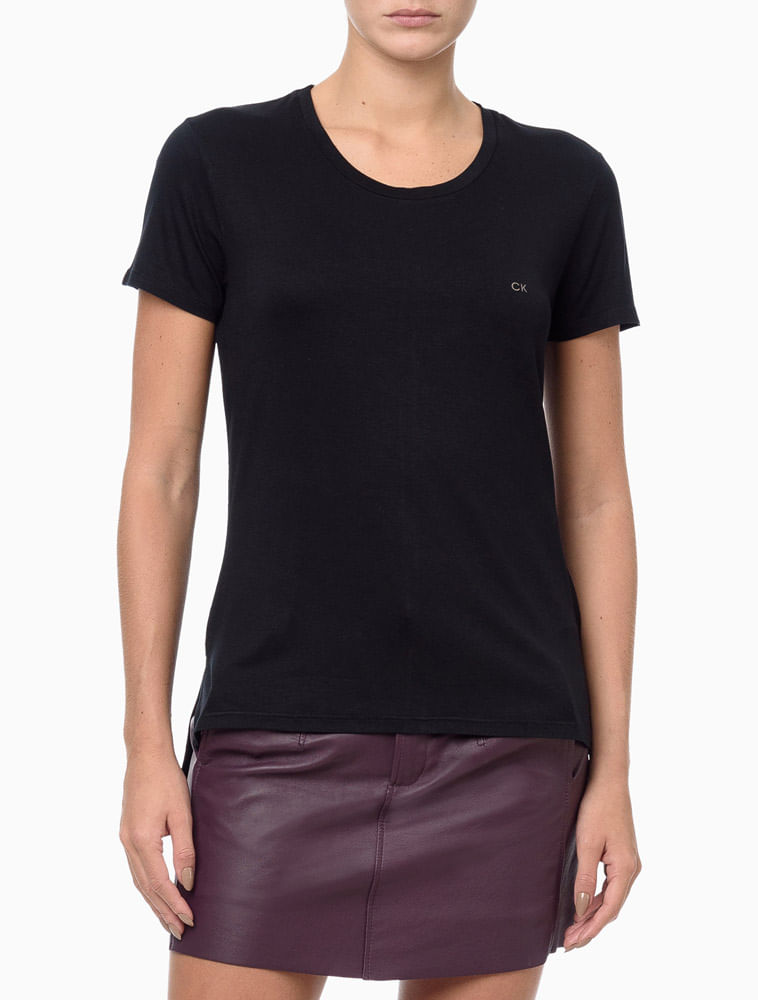 Blusa Feminina Básica Canoa Recortes Calvin Klein - Preto