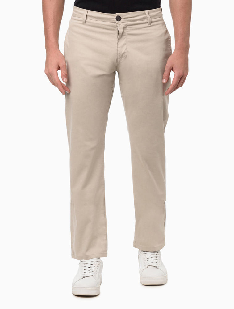 Calça Masculina de Chino Reta Essential Calvin Klein - Cáqui