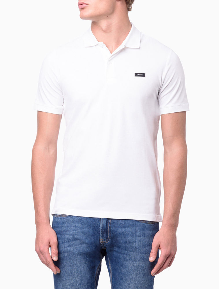 Polo Masculina Slim Piquet Calvin Klein - Branco