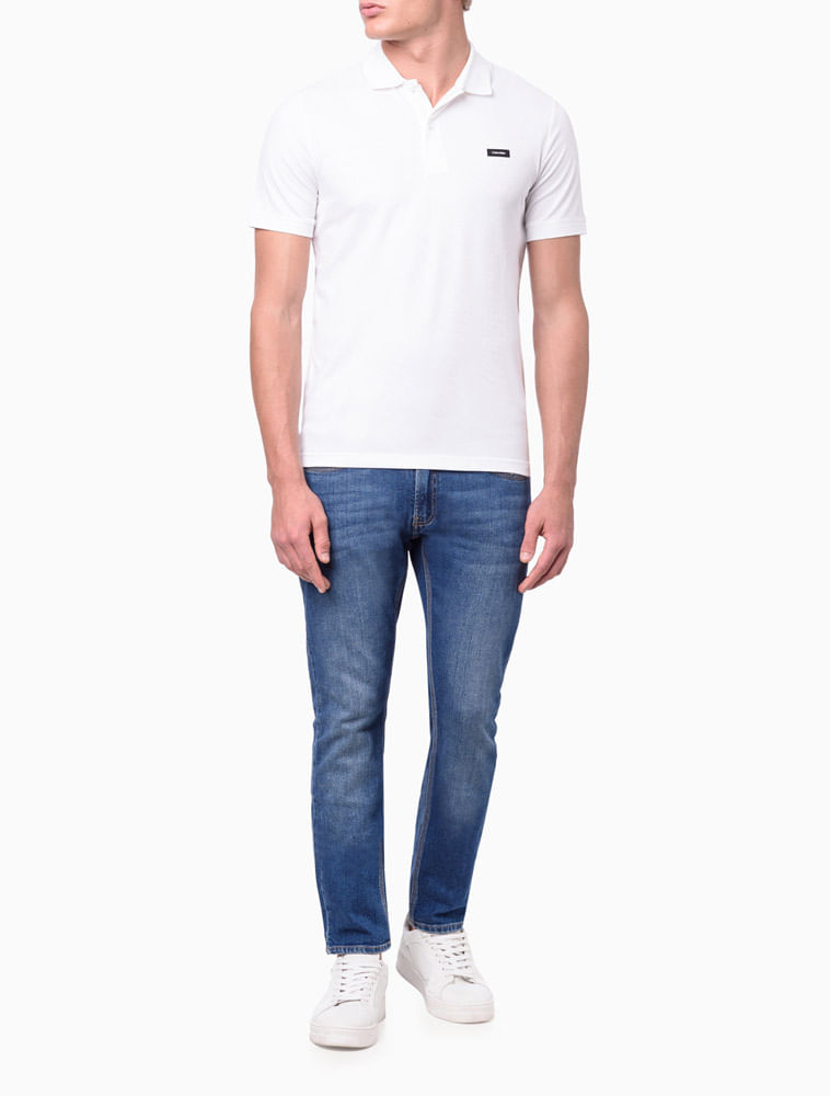 Polo Masculina Slim Piquet Calvin Klein - Branco