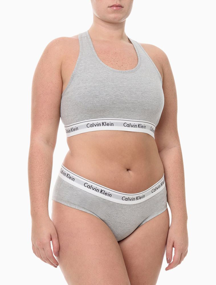 Top Feminino Nadador Elástico Com Logo Plus Size Underwear Calvin Klein - Mescla