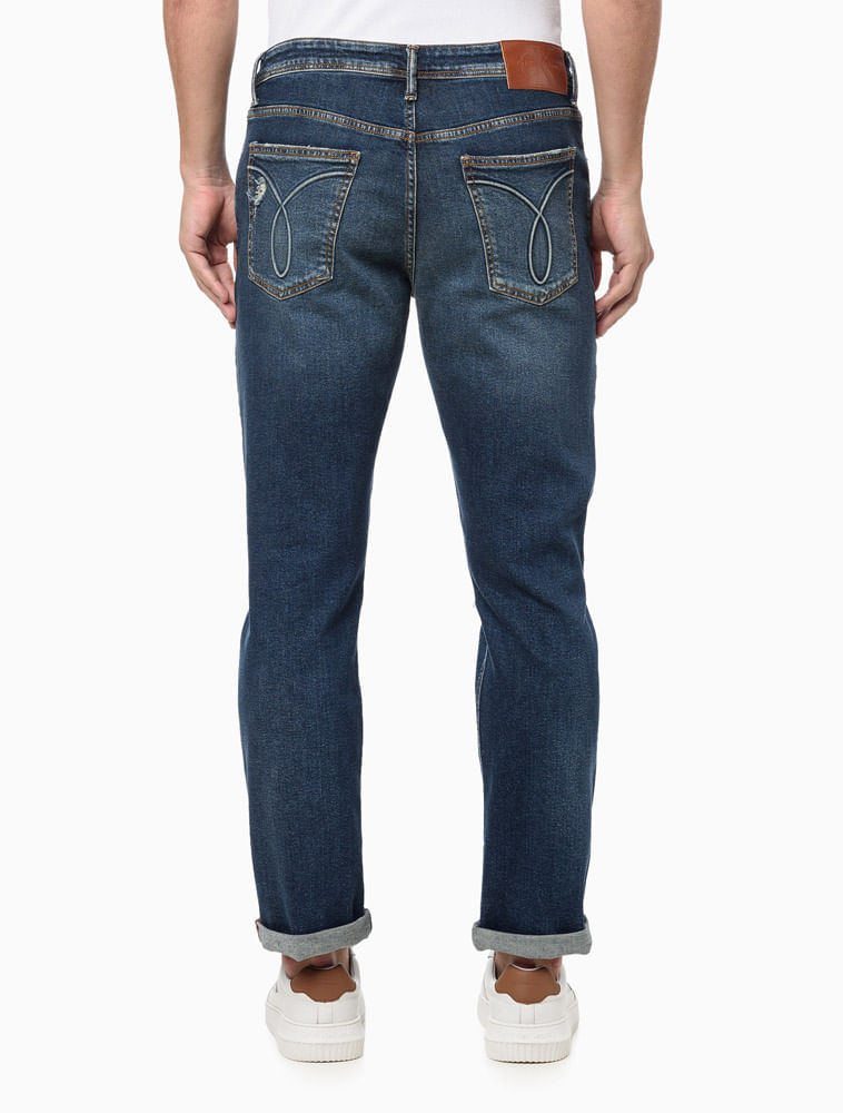 Calça Jeans Masculina Straight Puídos e Embossed Calvin Klein Jeans - Marinho