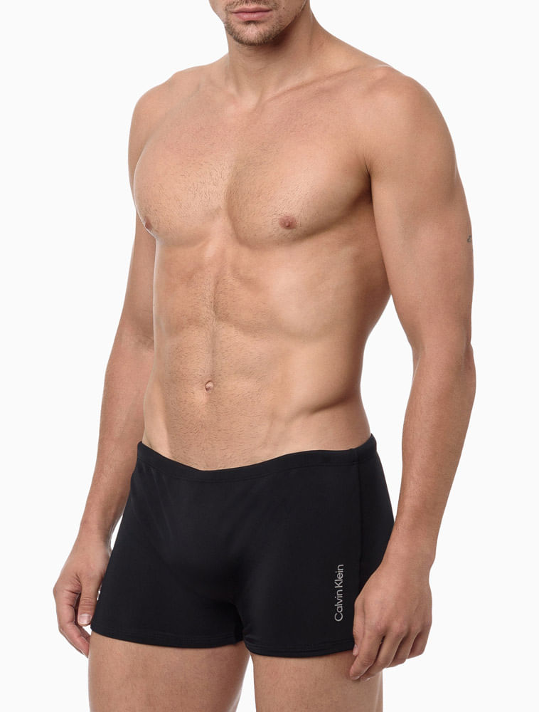 Sunga Boxer Masculino Lisa Logo Lateral Calvin Klein Swimwear - Preto