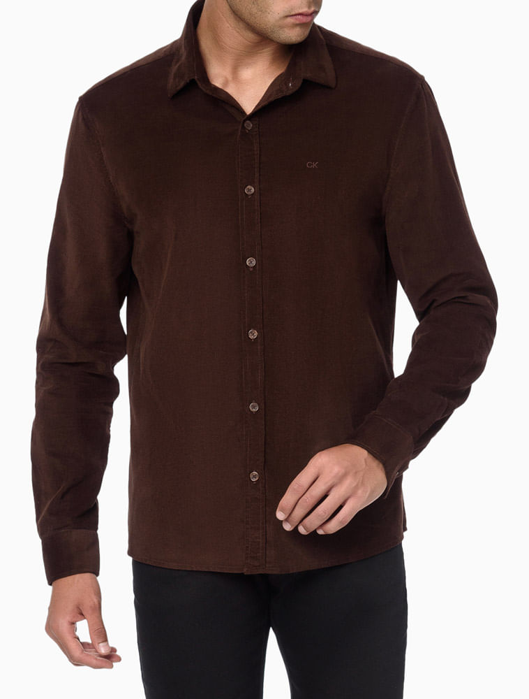 Camisa Masculina Manga Longa Slim Veludo Cotelê Calvin Klein