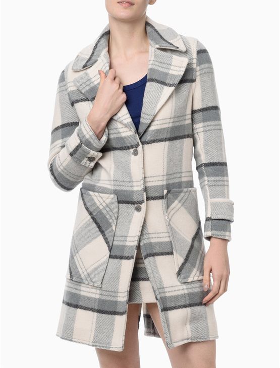 Casaco Feminino Longo Lã Xadrez Calvin Klein Jeans - Cinza Claro Casaco Feminino Longo Lã Xadrez Calvin Klein Jeans Cinza Claro 40