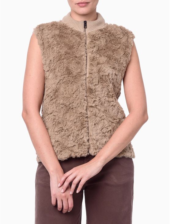 Colete Feminino Com Pelo Calvin Klein Jeans - Caqui Medio Colete Feminino Com Pelo Calvin Klein Jeans Caqui Medio m