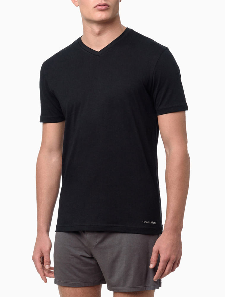 Kit 2 Camisetas V-Neck - Preto / Branco