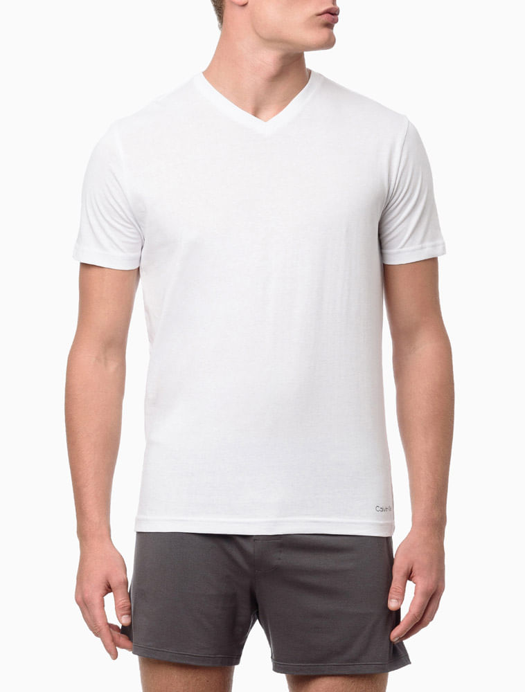 Kit 2 Camisetas V-Neck - Preto / Branco