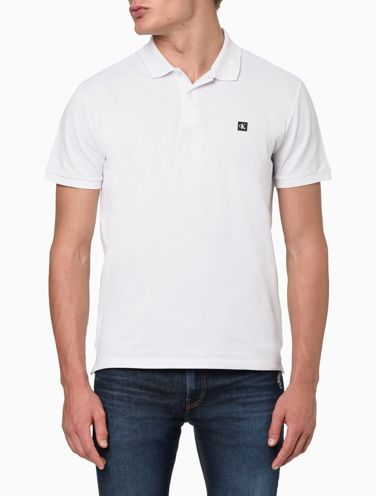 Polo Masculina Manga Curta Premium Calvin Klein Jeans - Branco