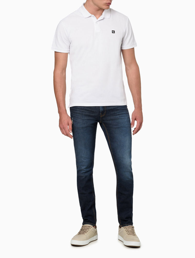 Polo Masculina Manga Curta Premium Calvin Klein Jeans - Branco