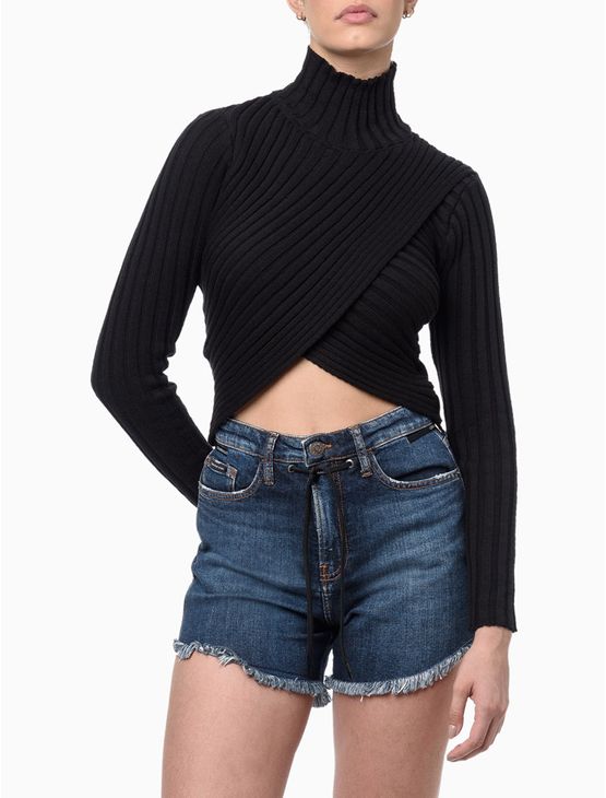 Top Feminino Transpassado Calvin Klein Jeans - Preto Top Feminino Transpassado Calvin Klein Jeans Preto Pp