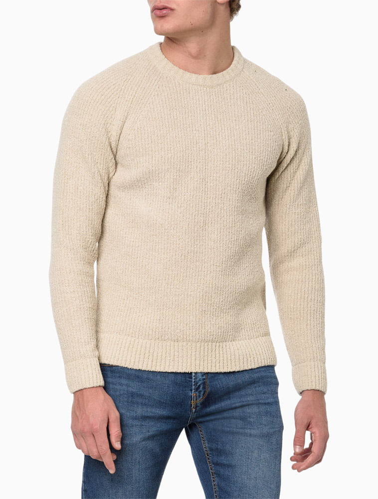 Suéter Masculino Tricot Raglan Texture Calvin Klein - Caqui Medio