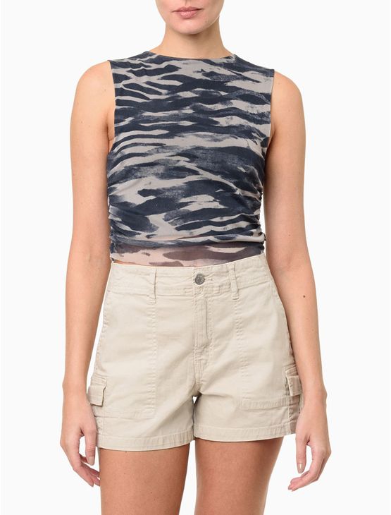 Blusa Feminina Tule Estampado - Marinho Blusa Feminina Tule Estampado Marinho Gg