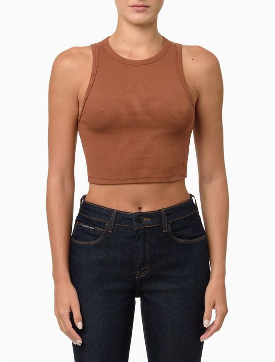 Regata Feminina Cropped Ribana - Caqui Medio Regata Feminina Cropped Ribana Caqui Medio Gg