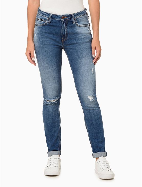 Calça Jeans Feminina New Skinny Puídos - Azul Médio Calça Jeans Feminina New Skinny Puídos Azul Médio 34