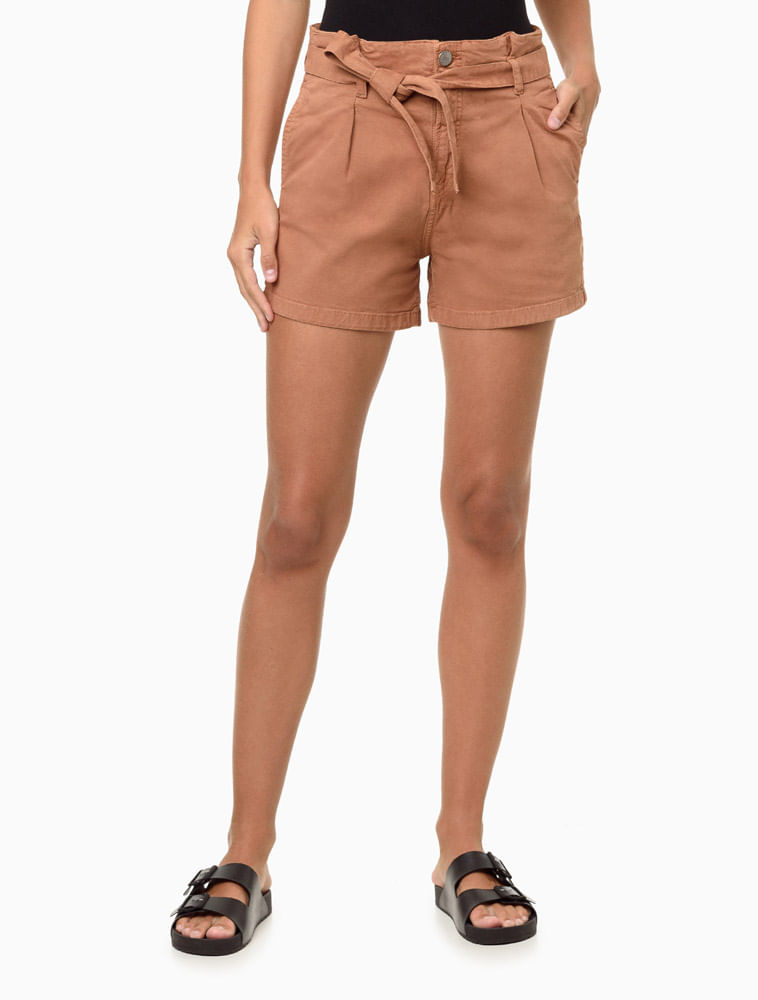 Shorts Feminino Color Clochard Amarração Calvin Klein Jeans - Caqui Medio