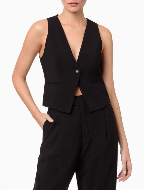 Colete Feminino Alfaiataria Botão de Pressão Calvin Klein Jeans - Preto Colete Feminino Alfaiataria Botão de Pressão Calvin Klein Jeans Preto 36